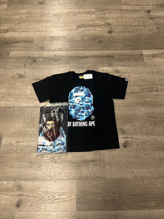 Bape Big Head Logo Tee Blue Camo