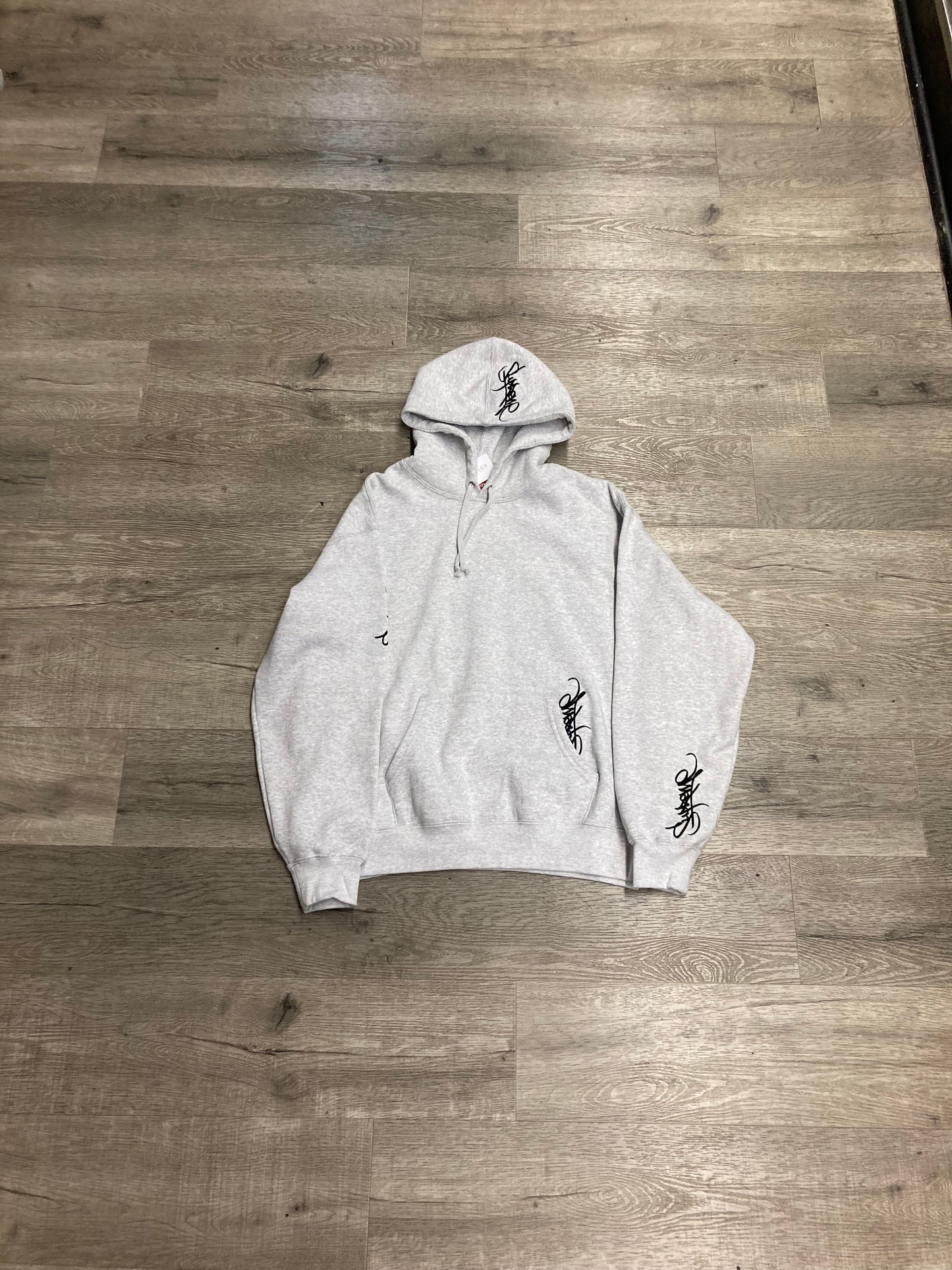 Supreme Cursive Logo Hood Heather Gray