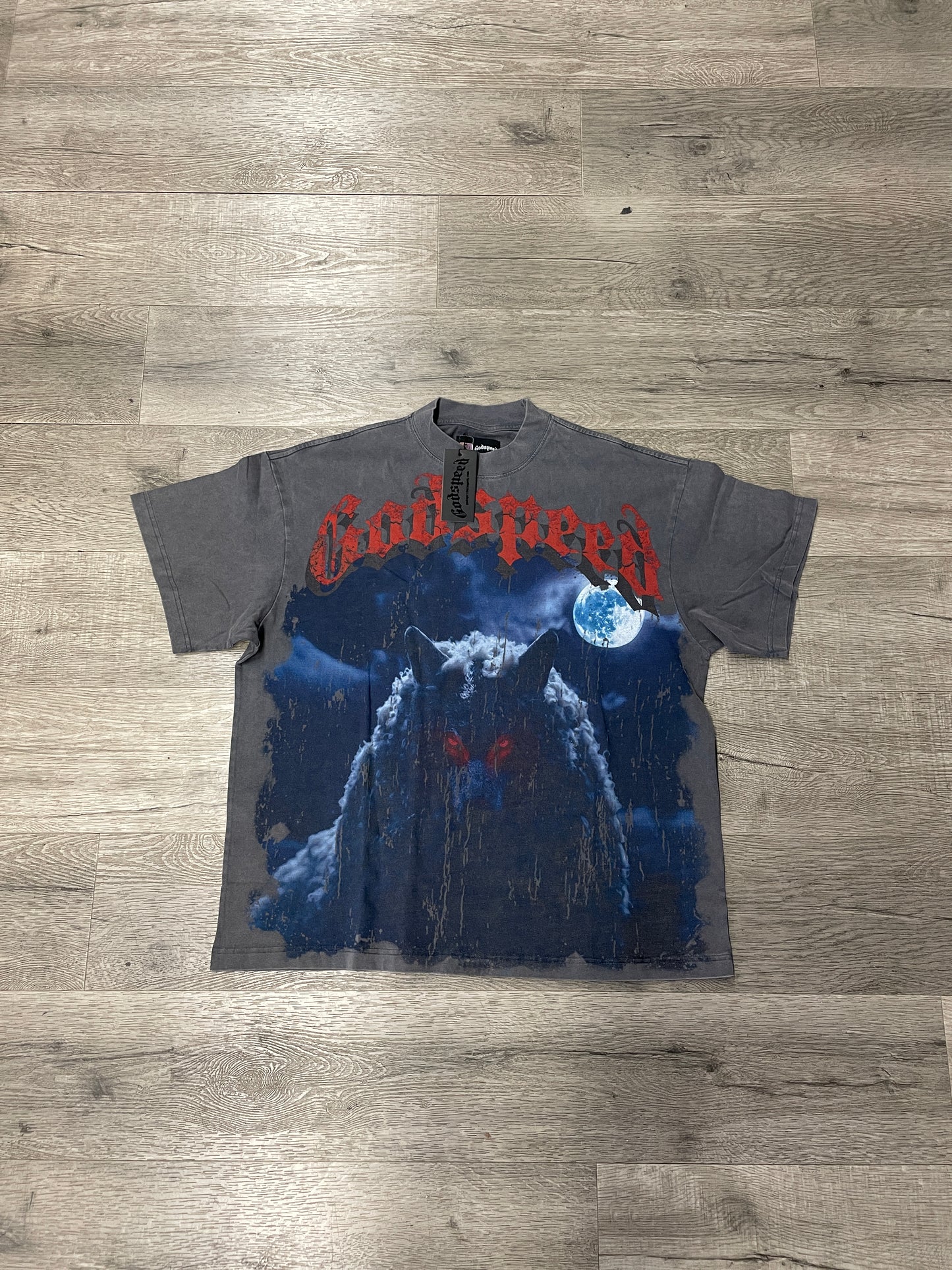 God speed Wolf Tee Grey